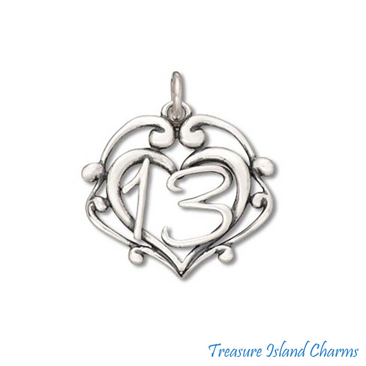 Number 13 Heart 13th Birthday Anniversary 925 Sterling Silver Charm Pendant