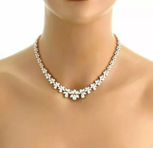 20Ct Pear Cut Lab-Created Diamond Women’s Tennis Necklace 14K White Gold Plated