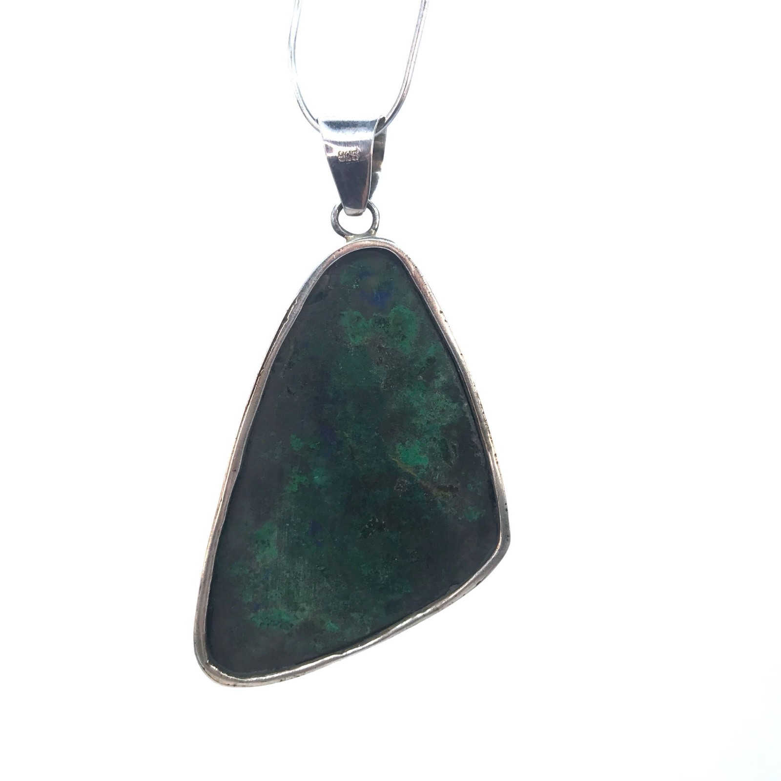 Malachite Azurite Sterling Silver 925 Pendant Freeform 13g Chunky Green Gemstone
