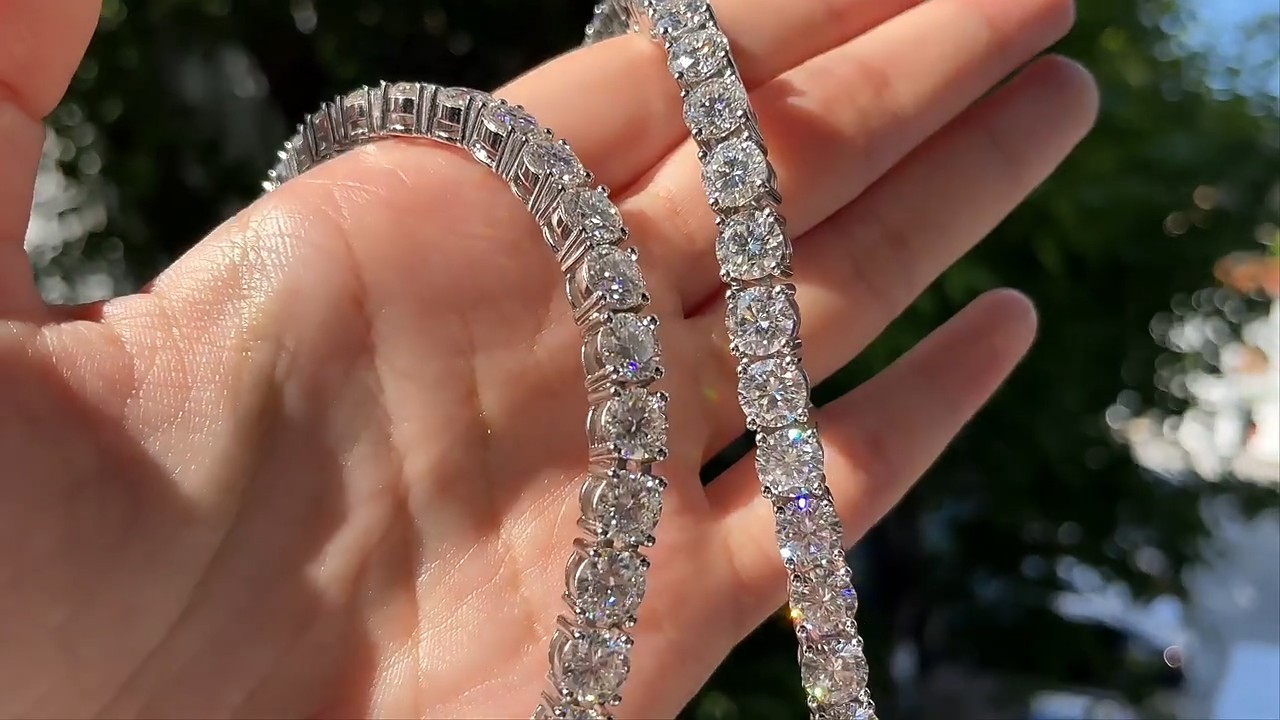 3-6.5MM REAL MOISSANITE Silver Tennis Chain Necklace – VVS D Color – Pass Tester