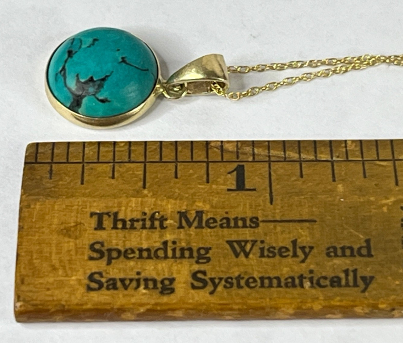 1970’s Vintage 14K Gold Robin’s Egg Turquoise Pendant & 10K Rope Chain Necklace