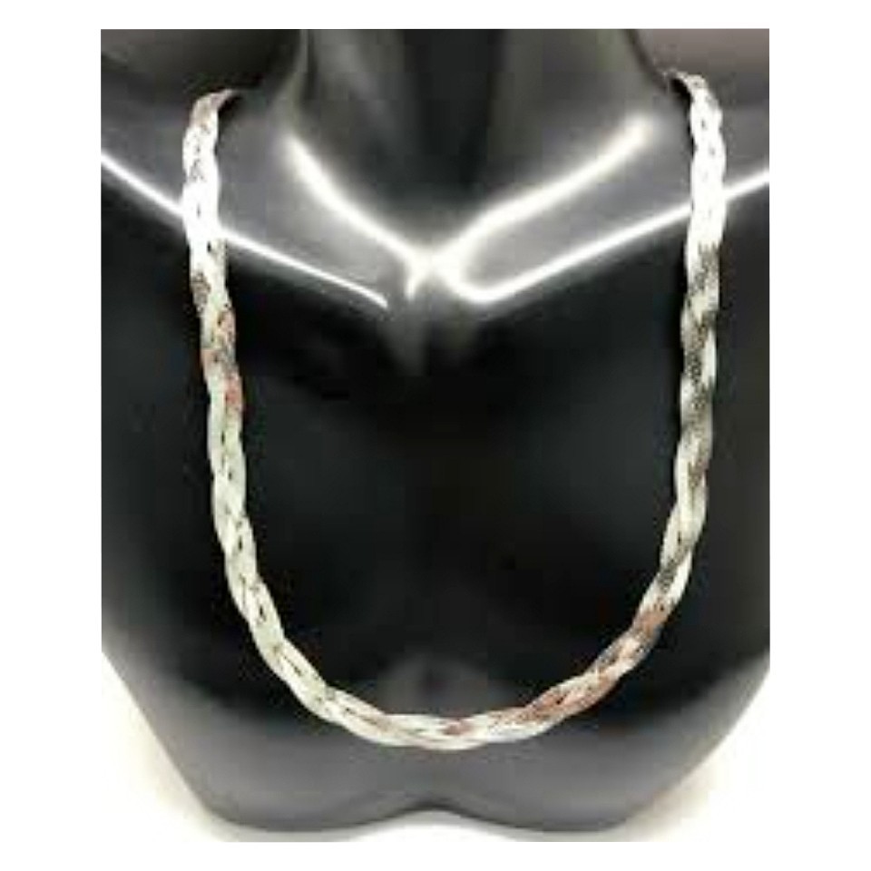 Triple Strand Braided Woven Herringbone Necklace 925 Sterling Silver Italy VTG