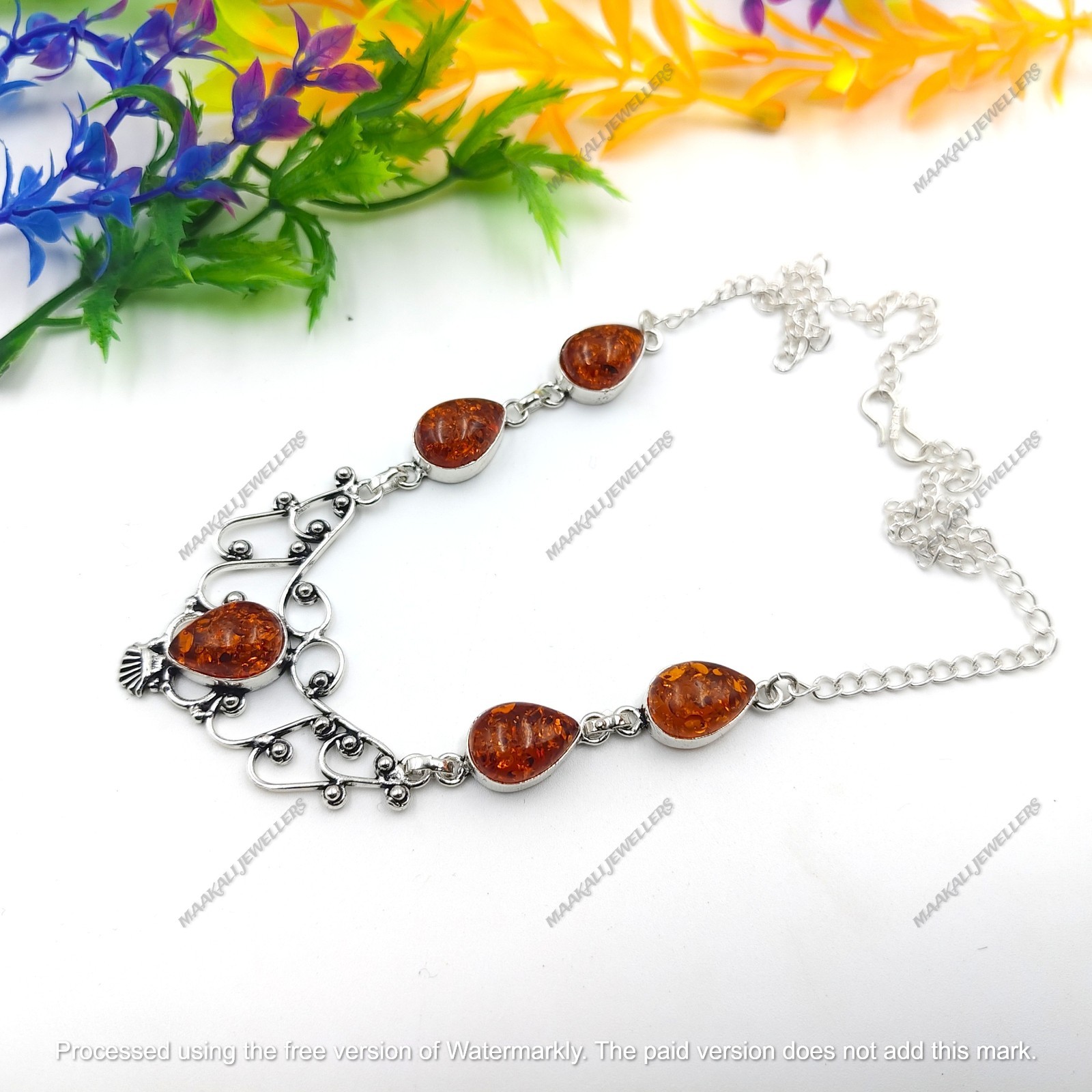 Baltic Amber Gemstone Handmade 925 Sterling Silver Jewelry Necklace Sz-17-18″