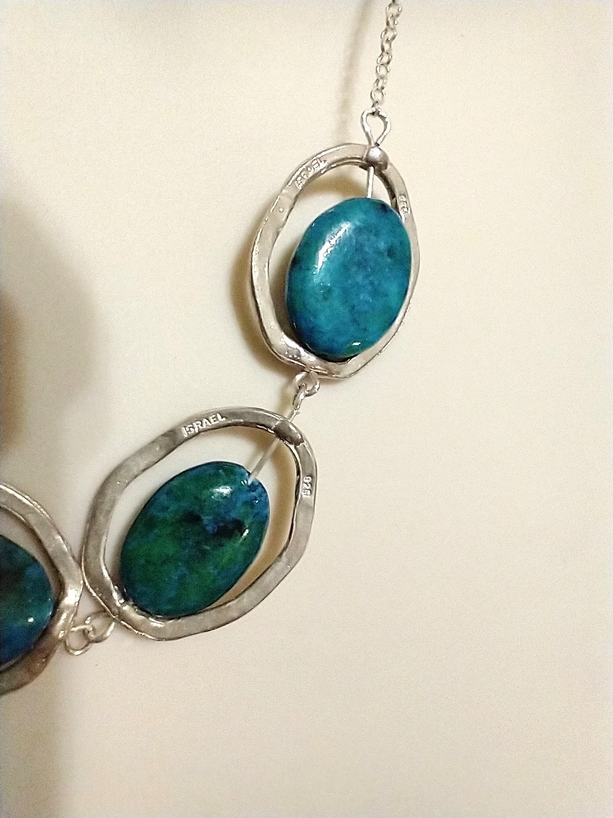 Sterling Silver 925 Four Polished Eilat Stones Necklace Made in Israel (Stamped)