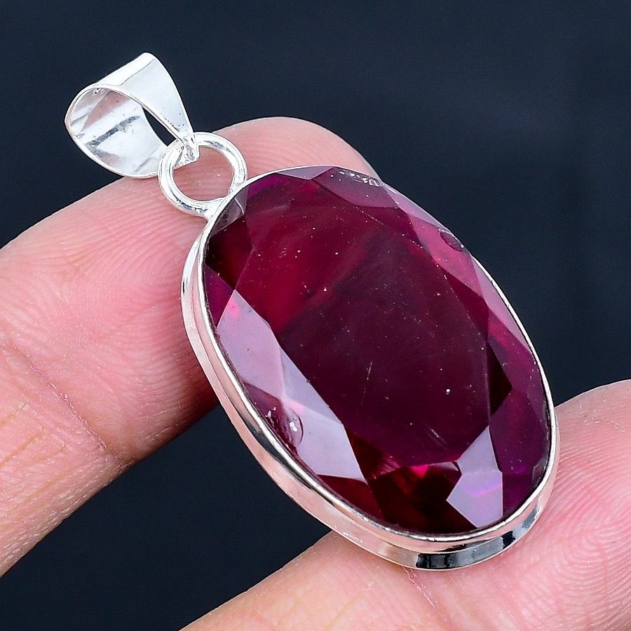 Mozambique Garnet Handmade 925 Sterling Silver Jewelry Pendant 1.74″