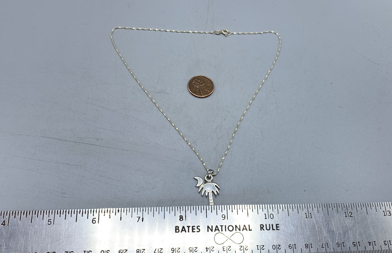 Sterling Silver Palm Tree/Crescent Moon Pendant Necklace
