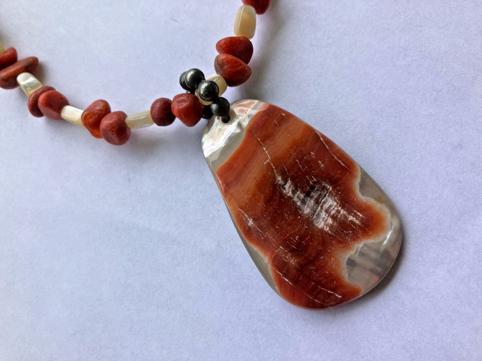 Unique Peyote Bird Sterling Silver 925 with Coral & Mother of Pearl Necklace