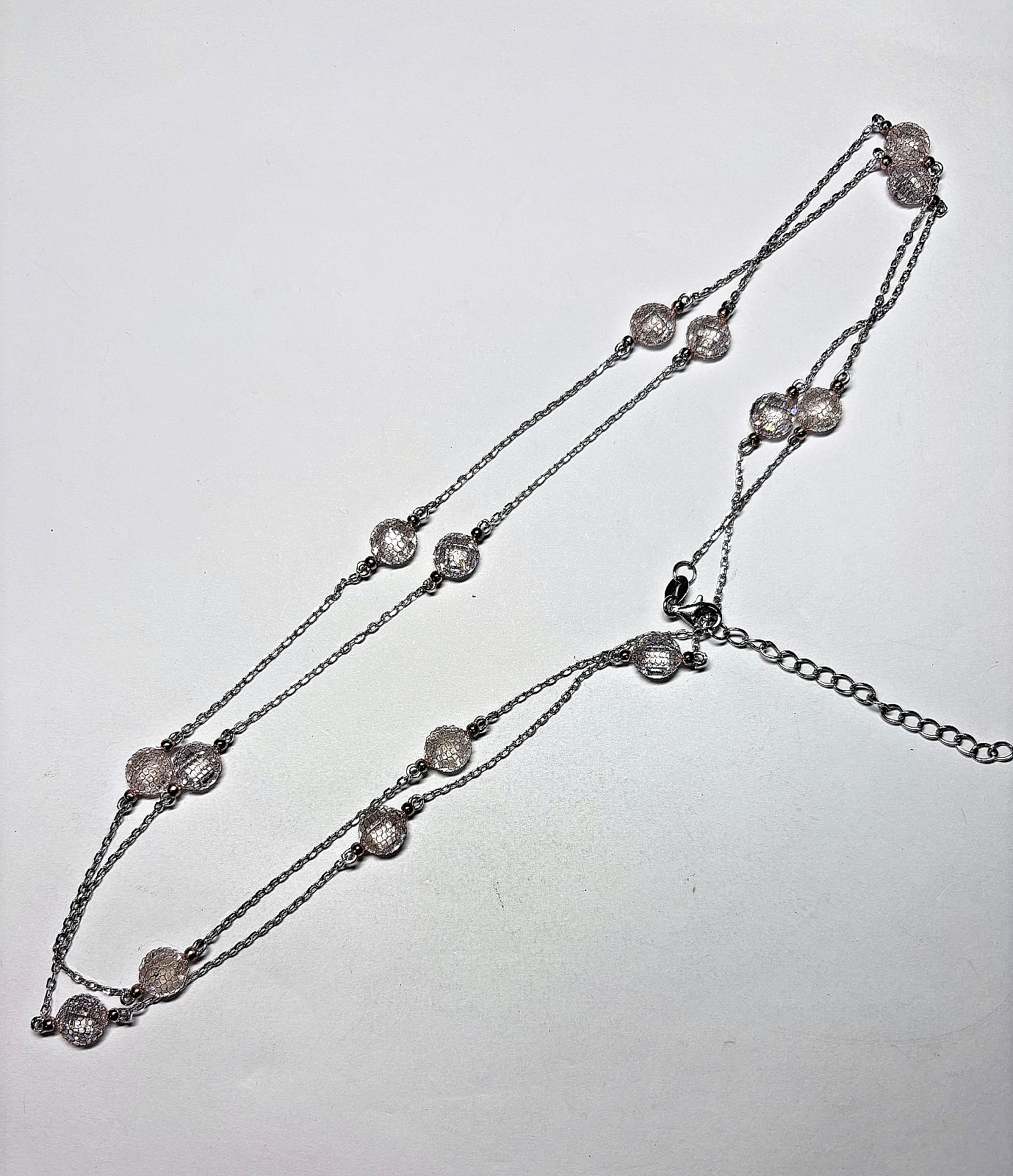 Sterling Silver Rose Quartz Station Necklace 11.4g 36in