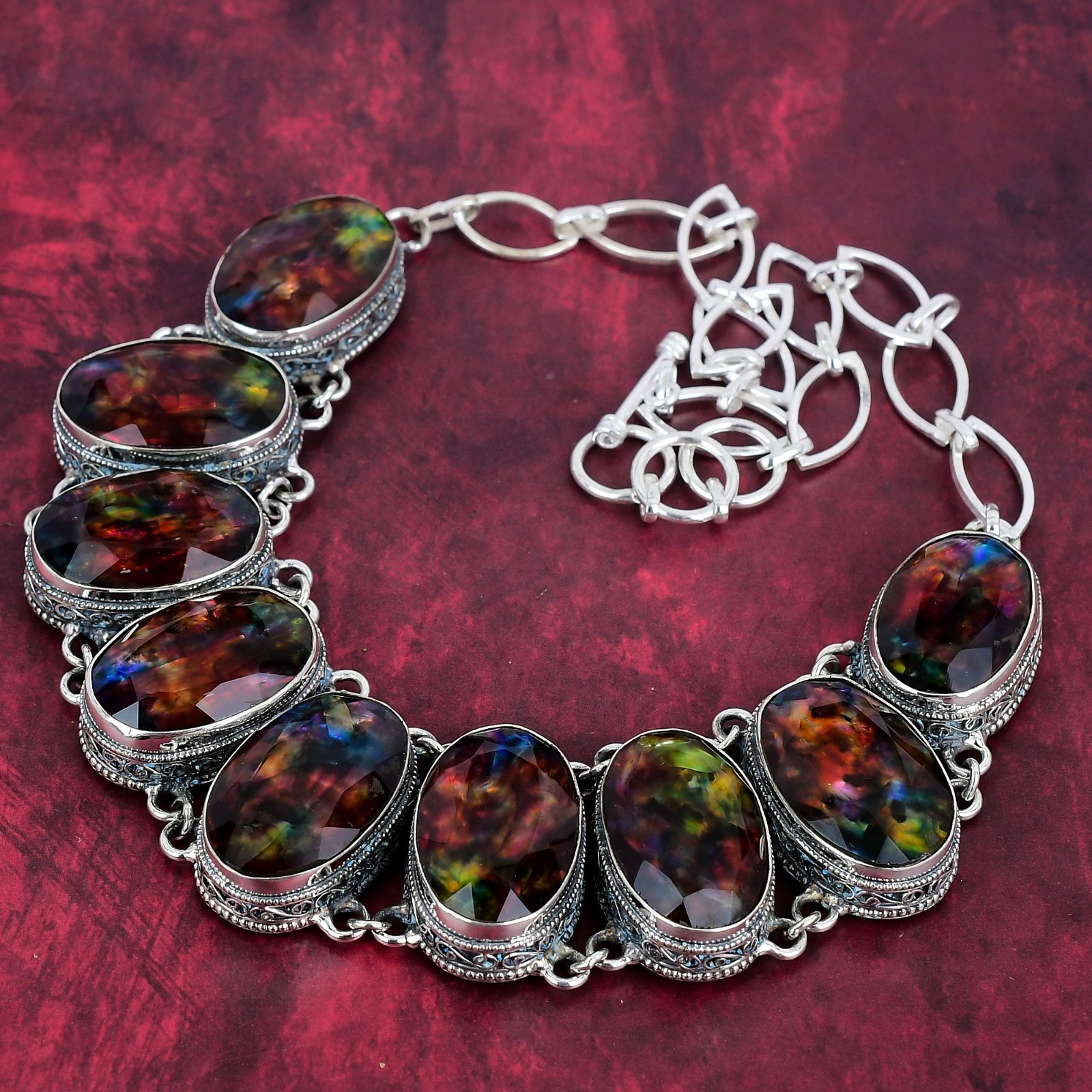 Ammolite Gemstone Handmade 925 Sterling Silver Necklace Jewelry Gifts For Love