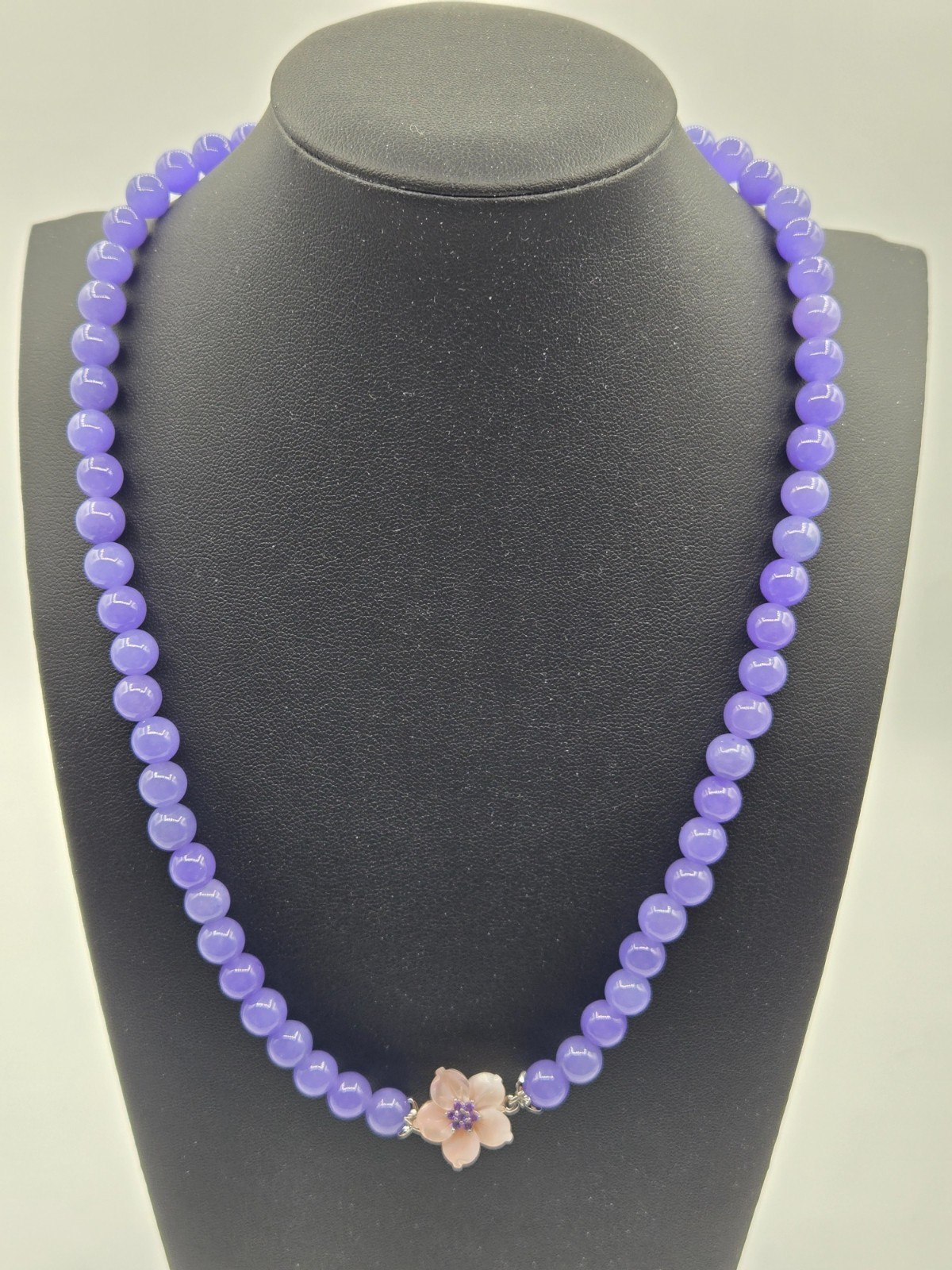 Jardin Collection Mother of Pearl, Purple Jade Carved Flower & Amethyst Necklace