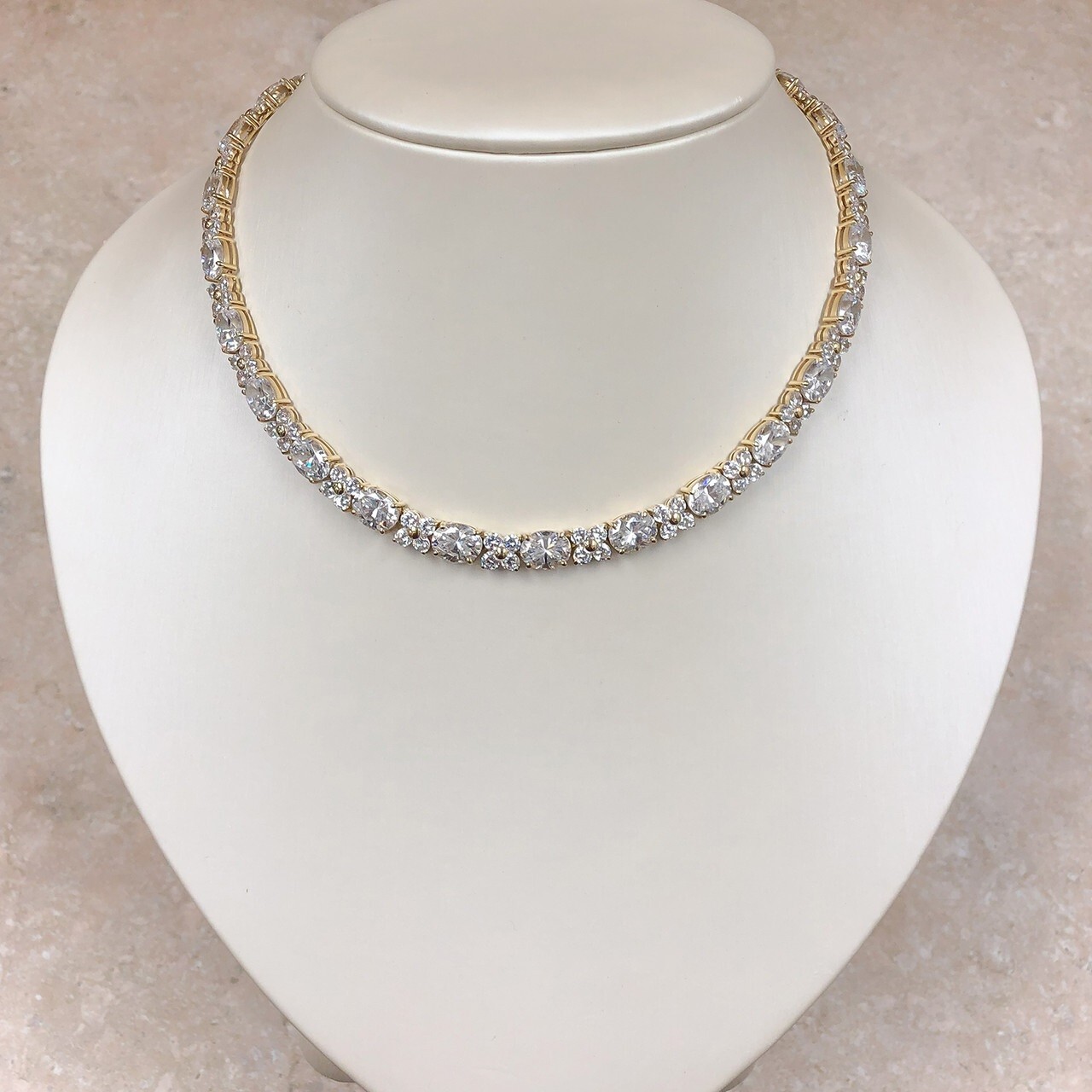 30CT Lab-Created Oval Cut Diamond Tennis Women’s Necklace 14K Yellow Gold Plated