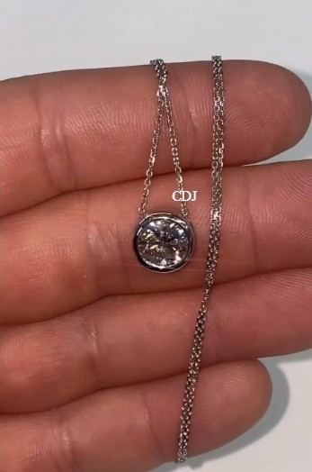 Stylish Bezel Set Solitaire 18″ Chain Pendant CVD Diamond Womens Gift 925 Silver