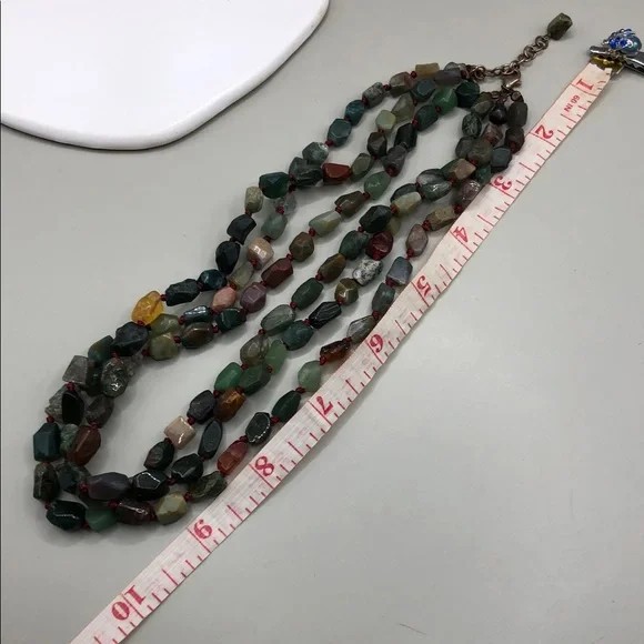 Triple layer layered stone gemstone necklace sterling silver 925 boho statement.