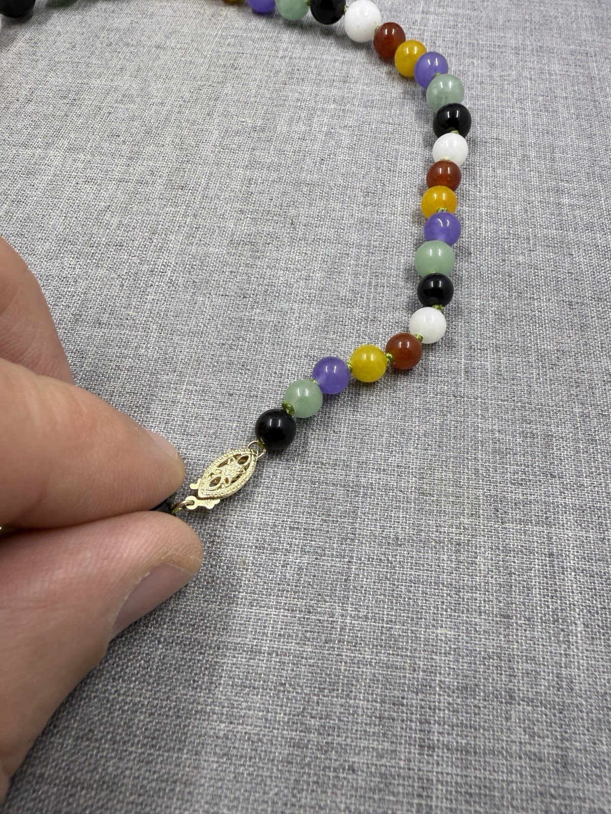 Ross-Simons 14K Clasp Multi-Color Graduated Jade Bead Necklace w/ Pouch & Box