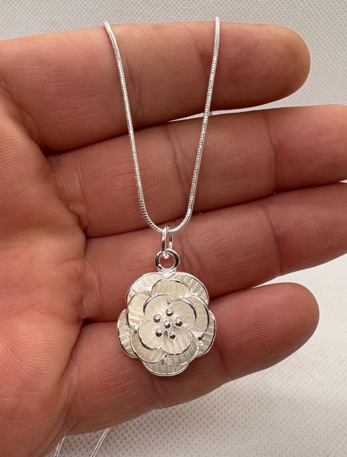 Rose flower necklace pendant 925 sterling silver 22″ chain