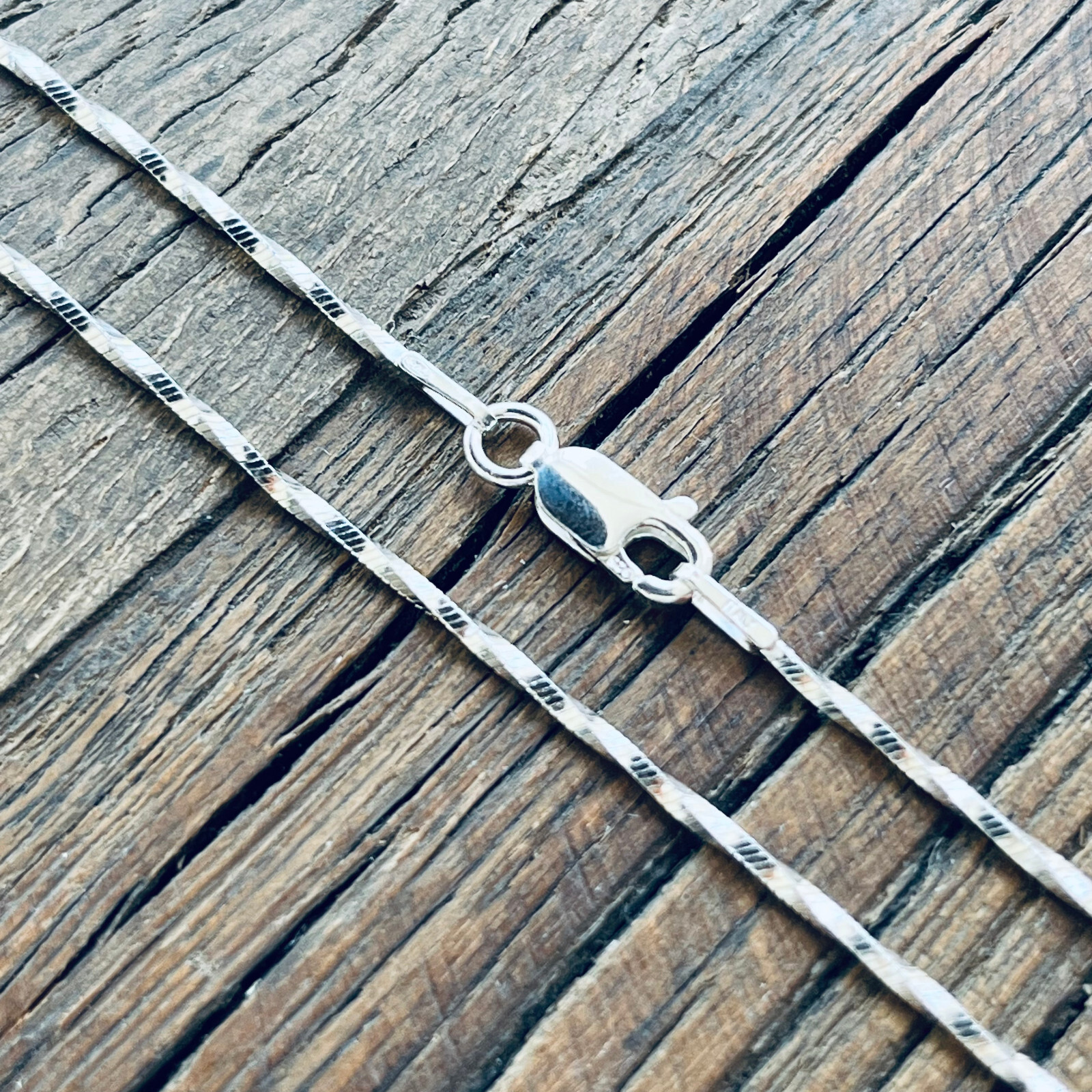 Real Solid 925 Sterling Silver Twisted Square Diamond Cut Snake Chain Necklace