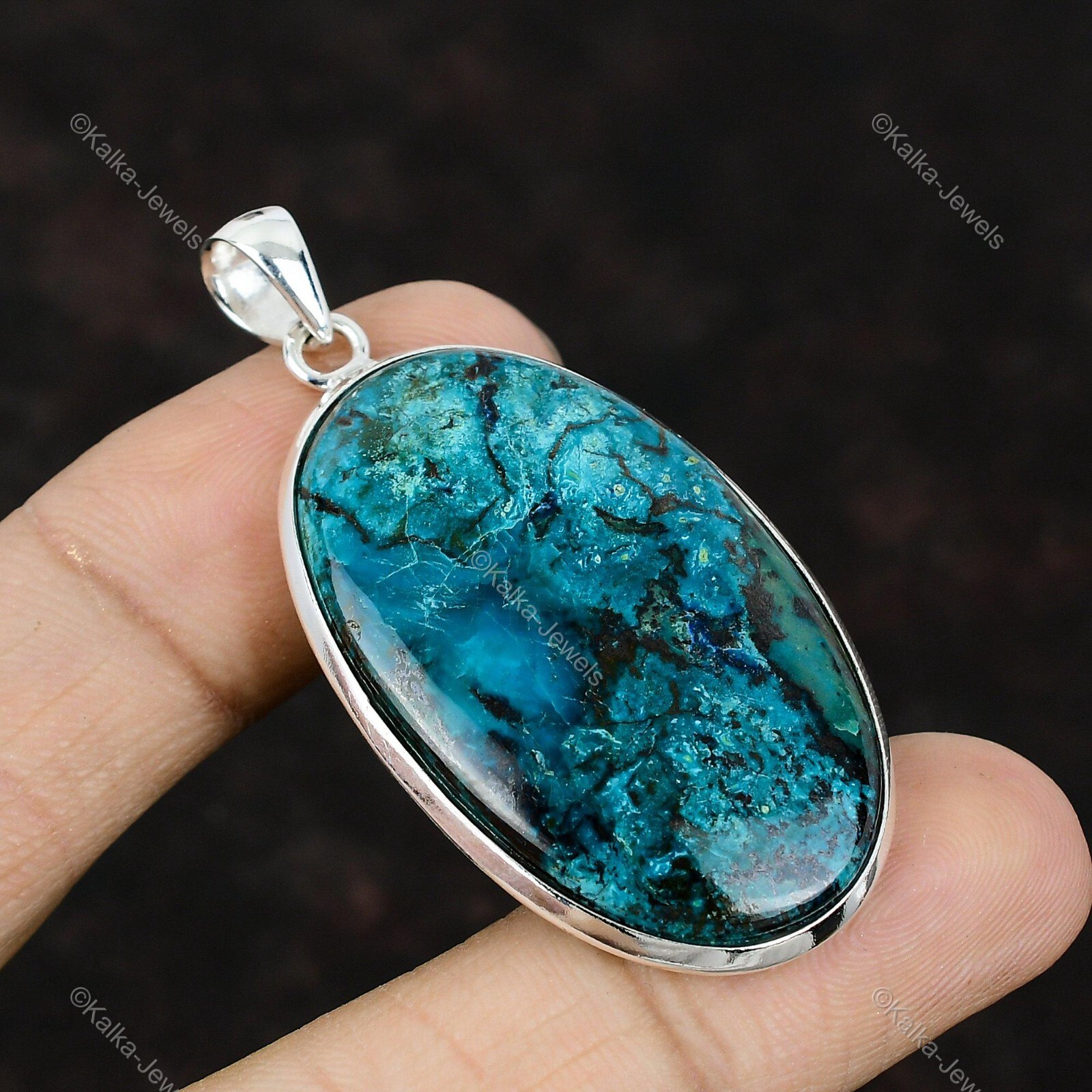 Natural Chrysocolla Gemstone Pendant 925 Sterling Silver Jewelry For Women