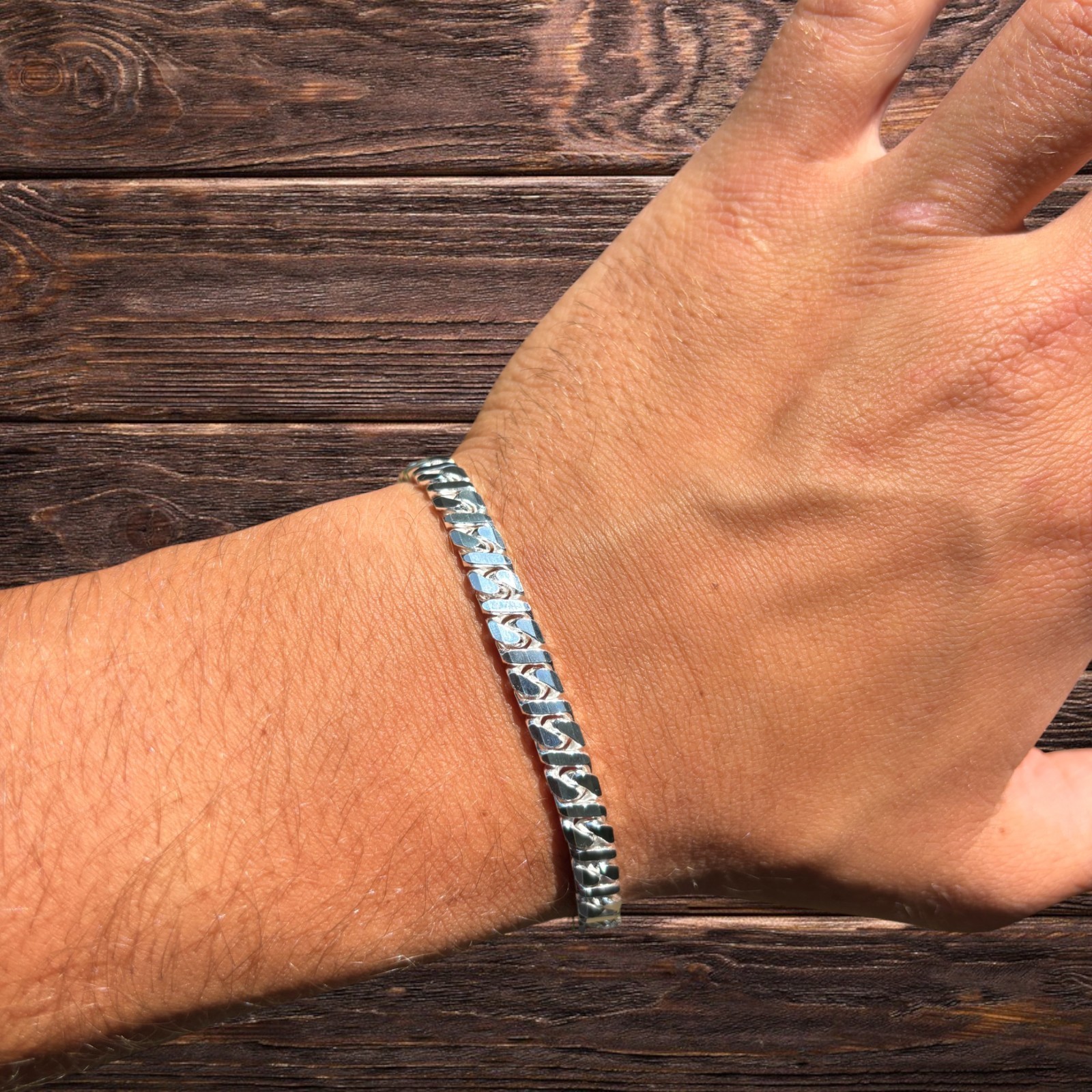 6mm Dollar Link Bracelet – Real Solid 925 Sterling Silver MADE IN ITALY