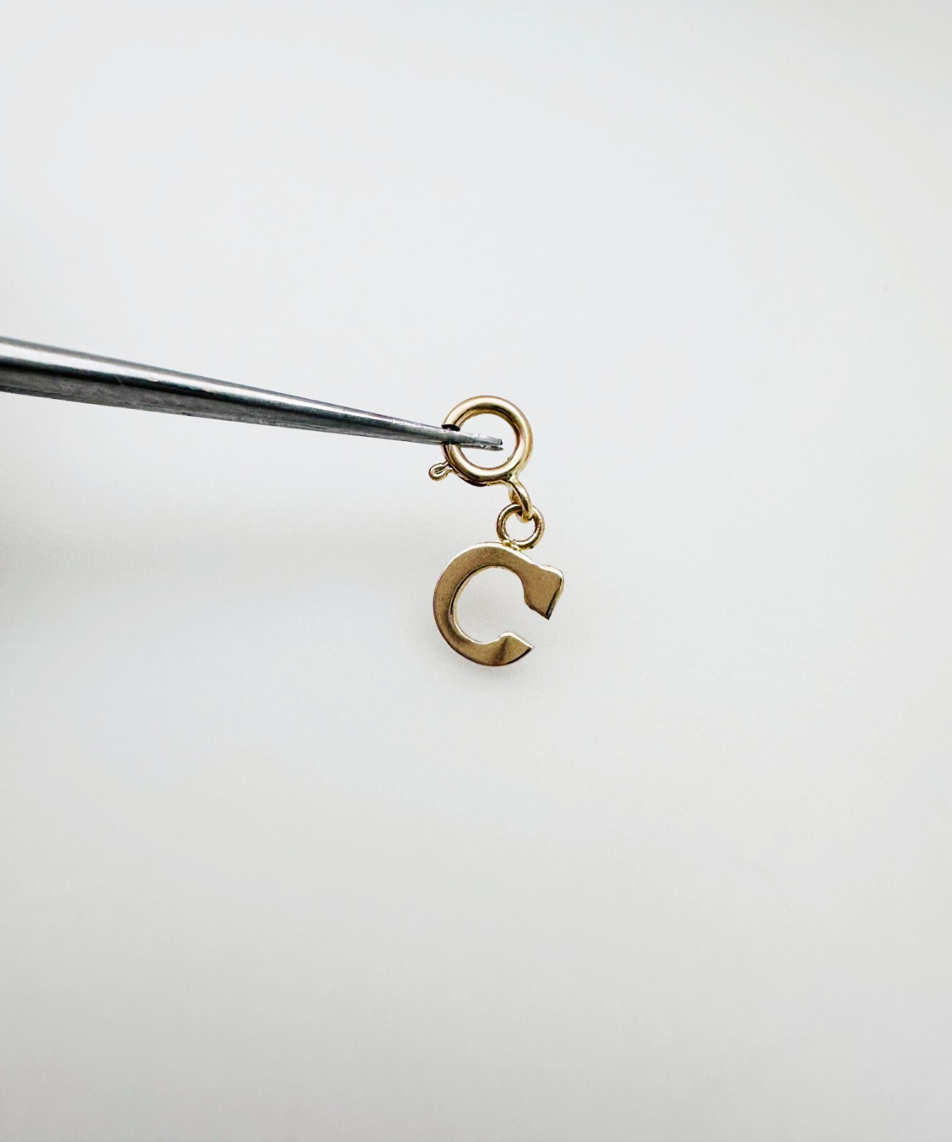 14K Solid Yellow Gold Mini/Very Small ‘C’ Initial Charm Pendant w/Spring Clasp
