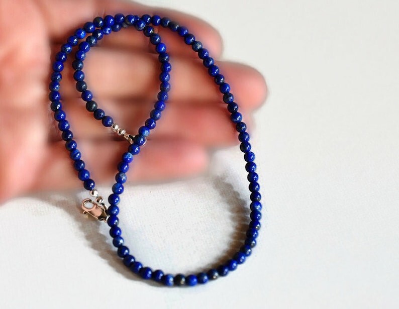 A++ Natural Lapis Lazuli Smooth Round 4-6MM Gemstone Beads Handmade Necklace 18″