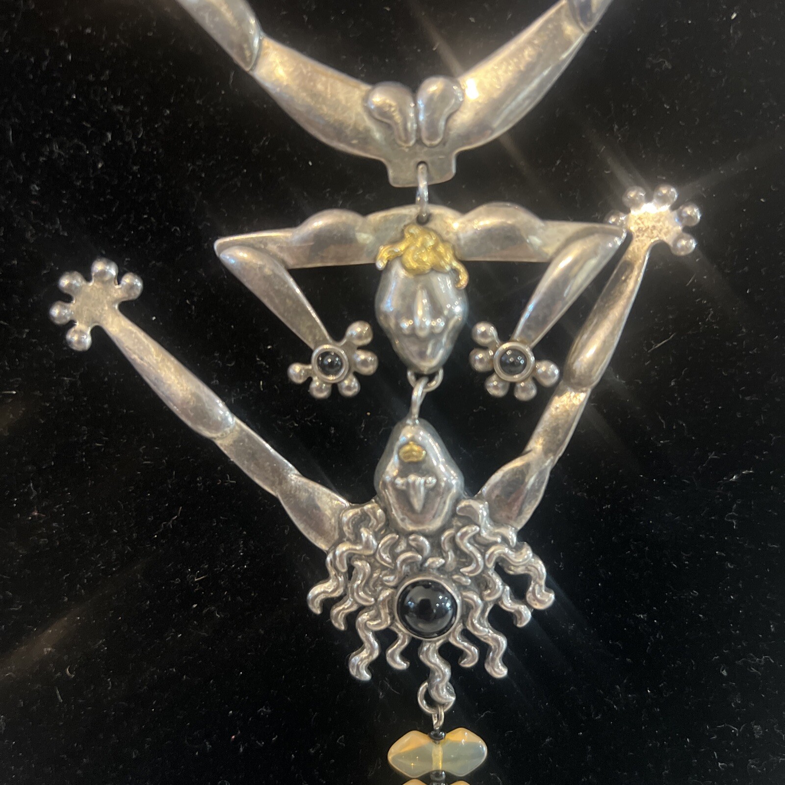 Crazy Modernist Debra Dembowski Nude Figures Sterling Silver Opal Beads Necklace