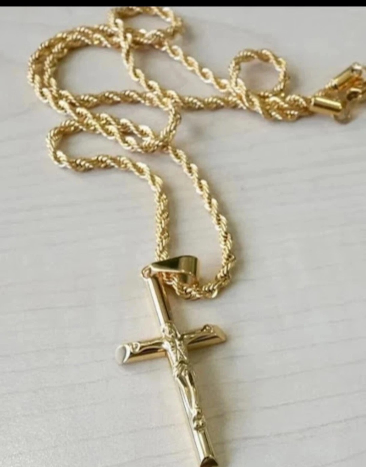 24k Stamped Gold Rope Chain With Crucifix 3mm Thick 22 In Length