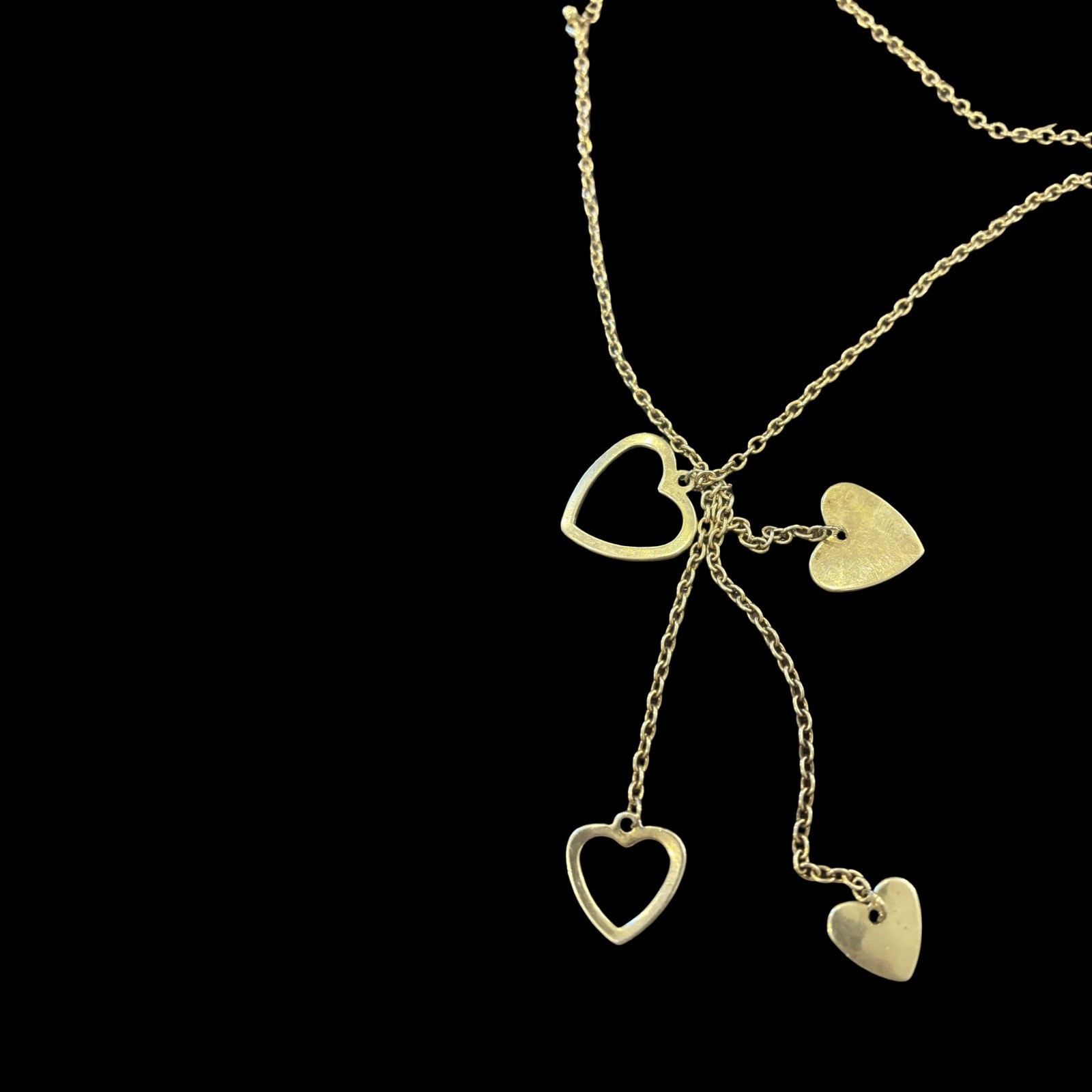 Vintage Gold Tone Open Heart Lariat Necklace