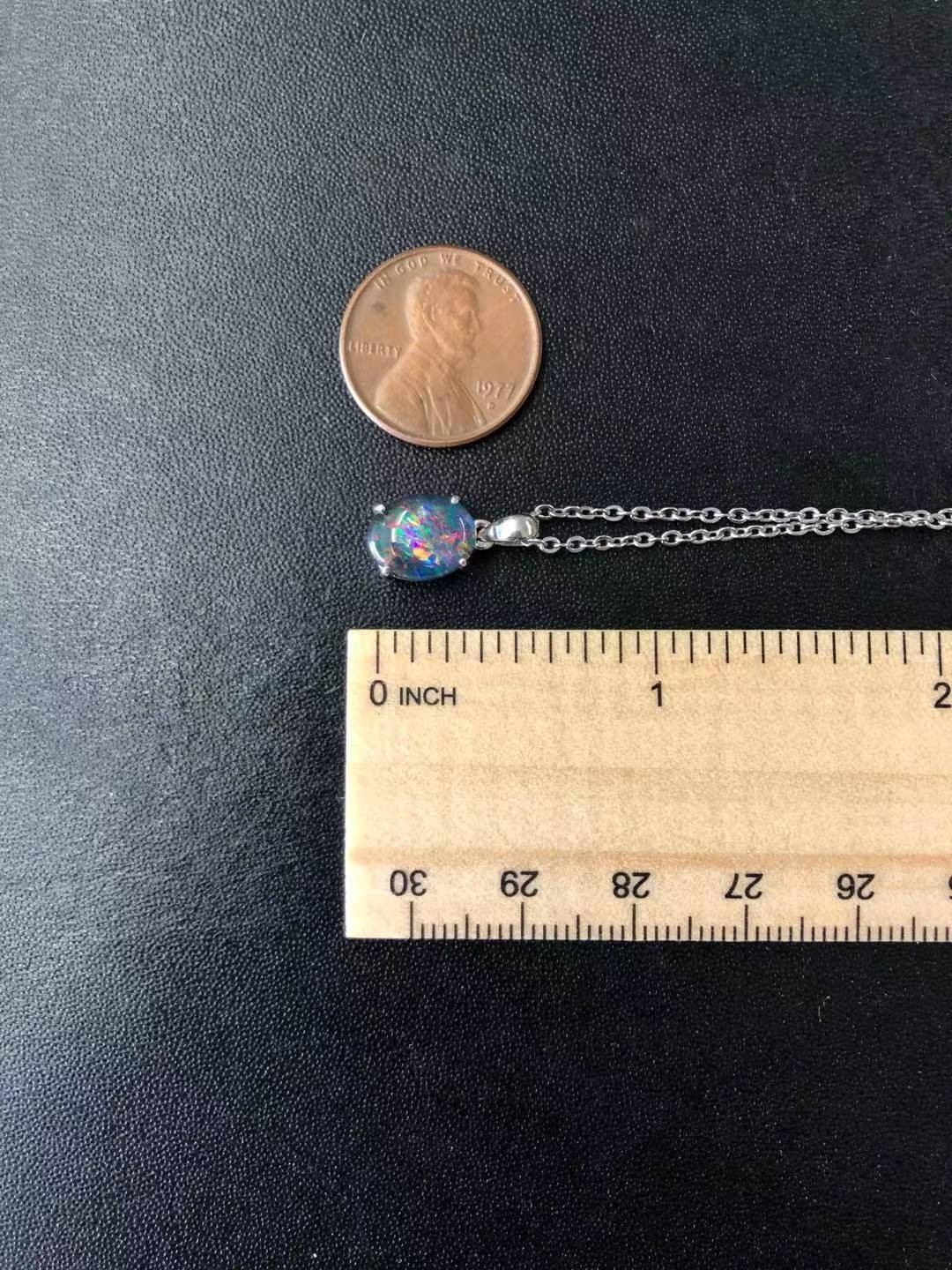 Simple Pinfire Australian Triplet Opal Necklace Pendant White Gold Plated Silver