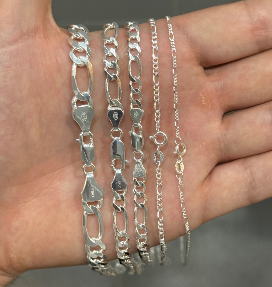 Italian Solid 925 Sterling Silver Figaro Chain Necklace STAMPED 925 Mens Womens