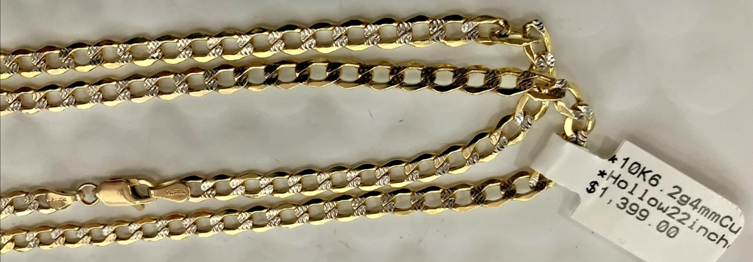 10kt Real Gold Curb Link Two-Tone Chain SemiSolid 6.2grams 4mm 22” Brand NWT 10K