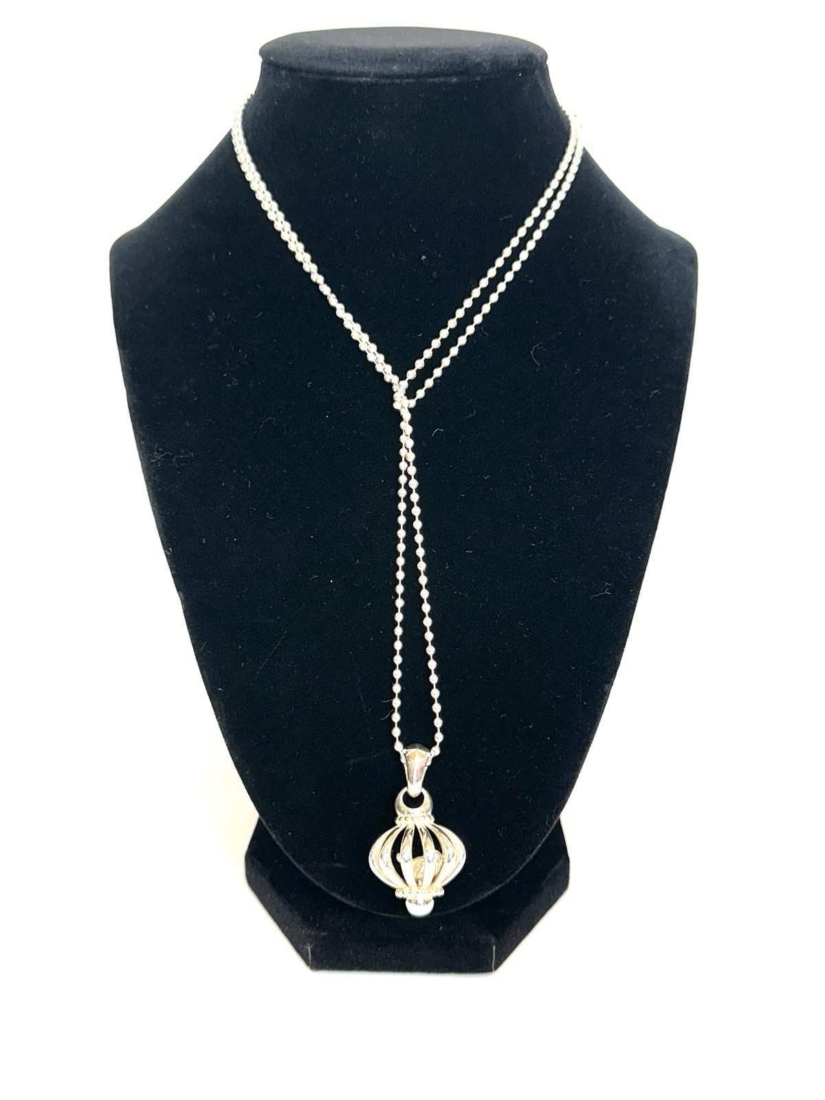LAGOS 925 Sterling Silver Birdcage Pendant Ball 34″ Beaded Necklace w/ Gift Box