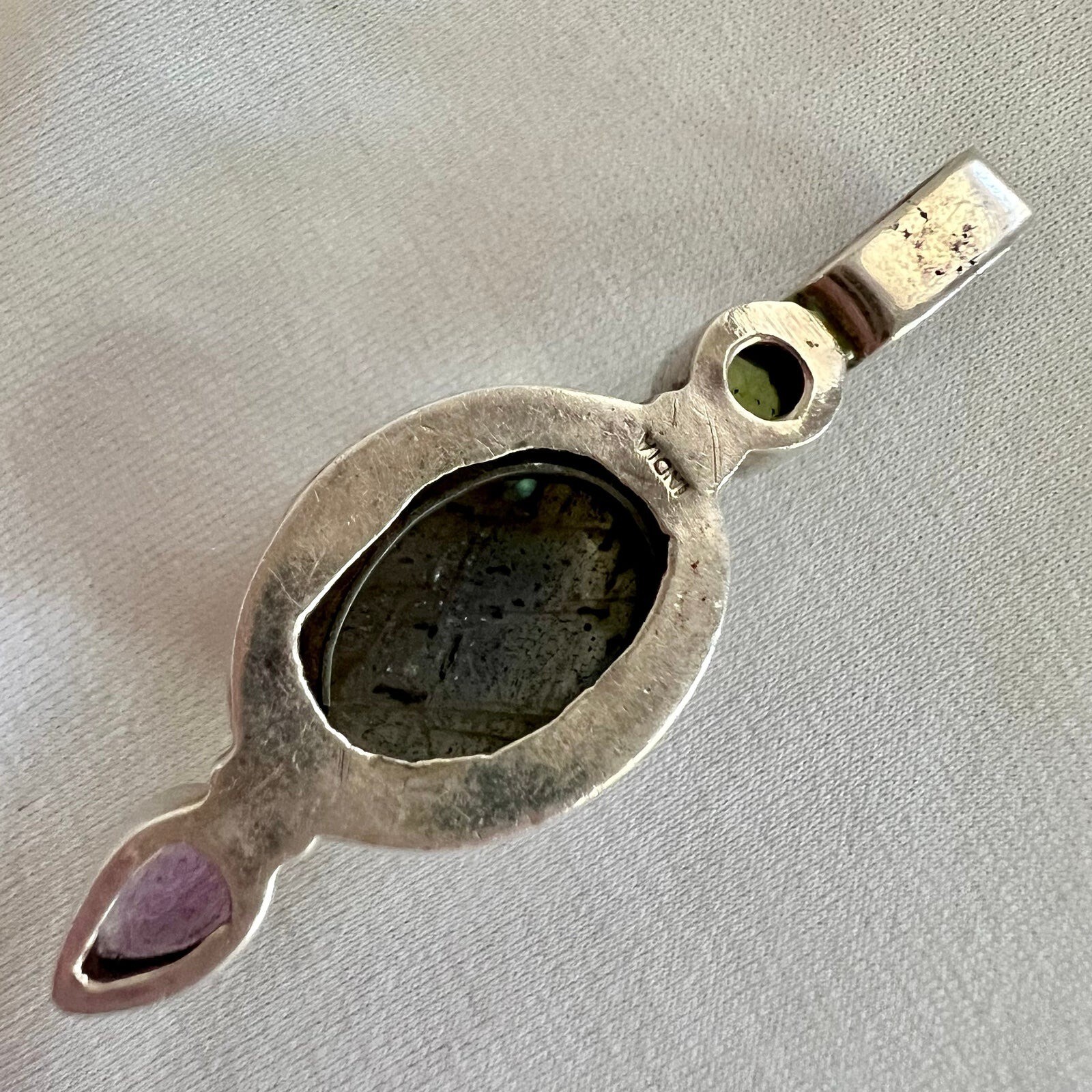 Labradorite Peridot Amethyst Gem Stone Made in India Silver Estate Pendant