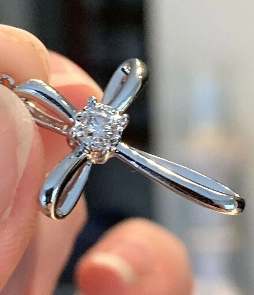 1Ct Round Cut Lab-Created Diamond Cross Charm Pendant 14K White Gold Plated
