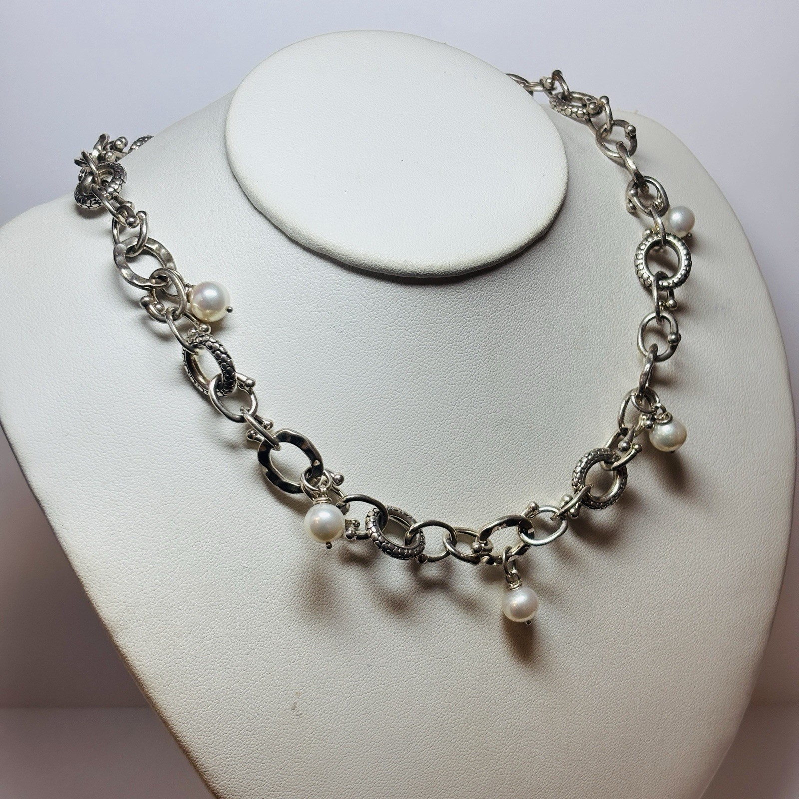 Michael Dawkins Sterling 925 Silver Pearl Station Necklace 17.5 in – 2.1