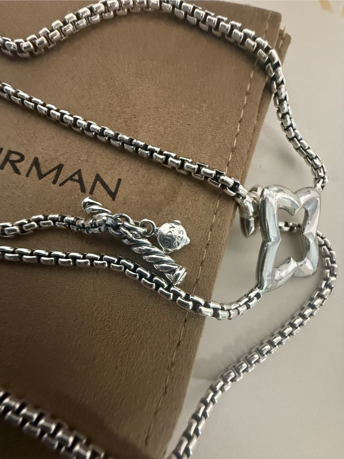 David Yurman .925 Sterling Silver Quatrefoil Chain Necklace 36″