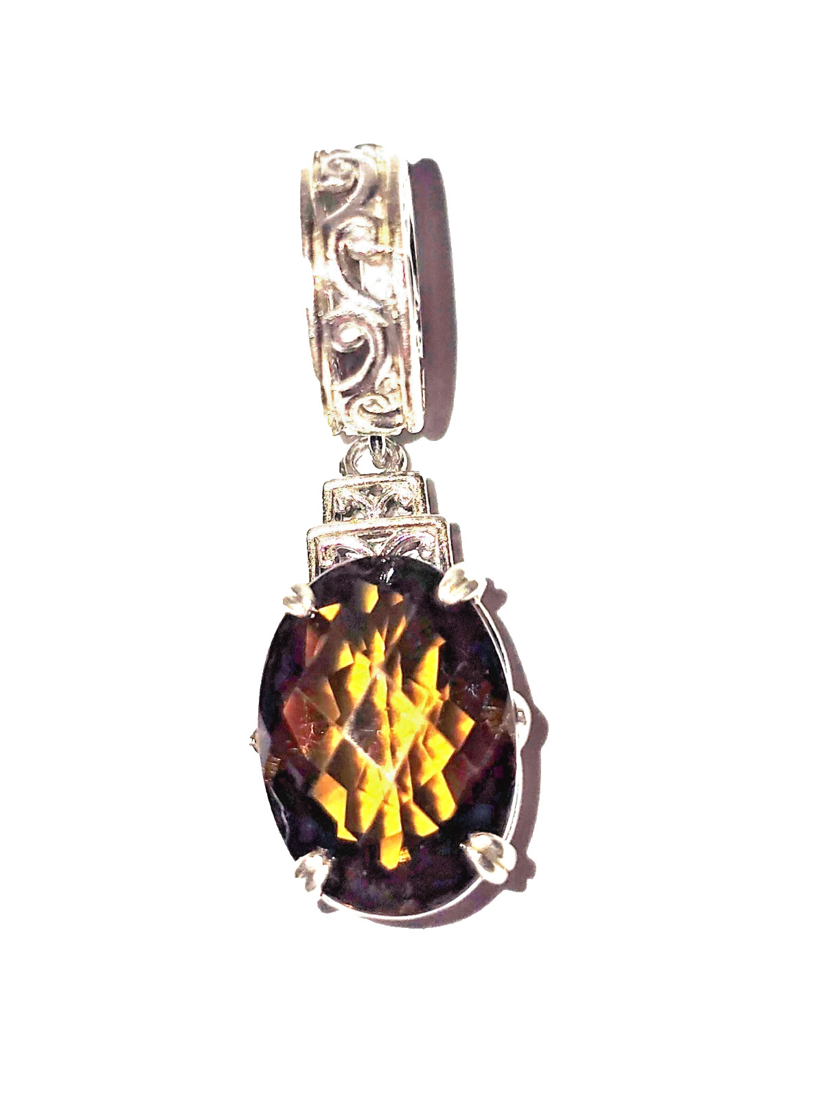Pendant or Charm – Rich Honey Color Citrine, Palladium Silver, Donut Bail