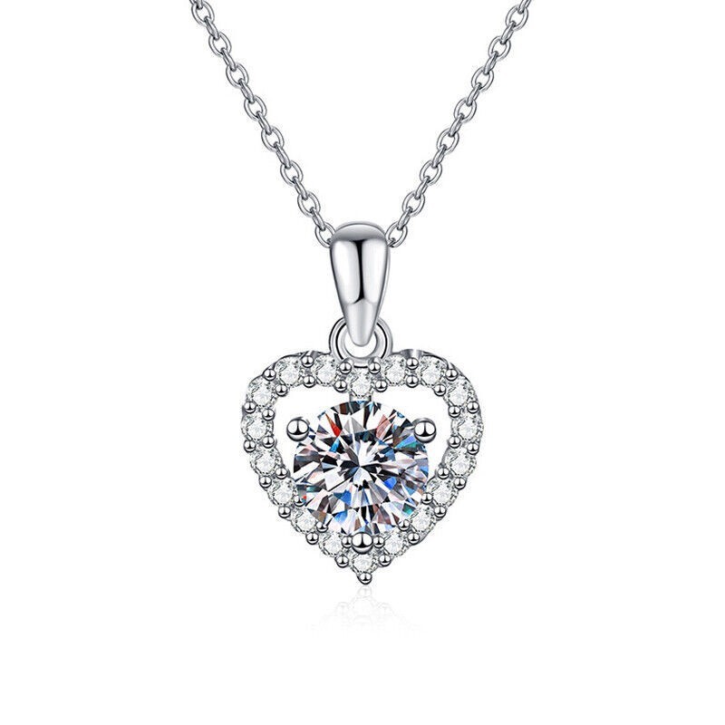1CT MOISSANITE Love Heart Necklace Gift for Women SOLID 925 STERLING SILVER 18″