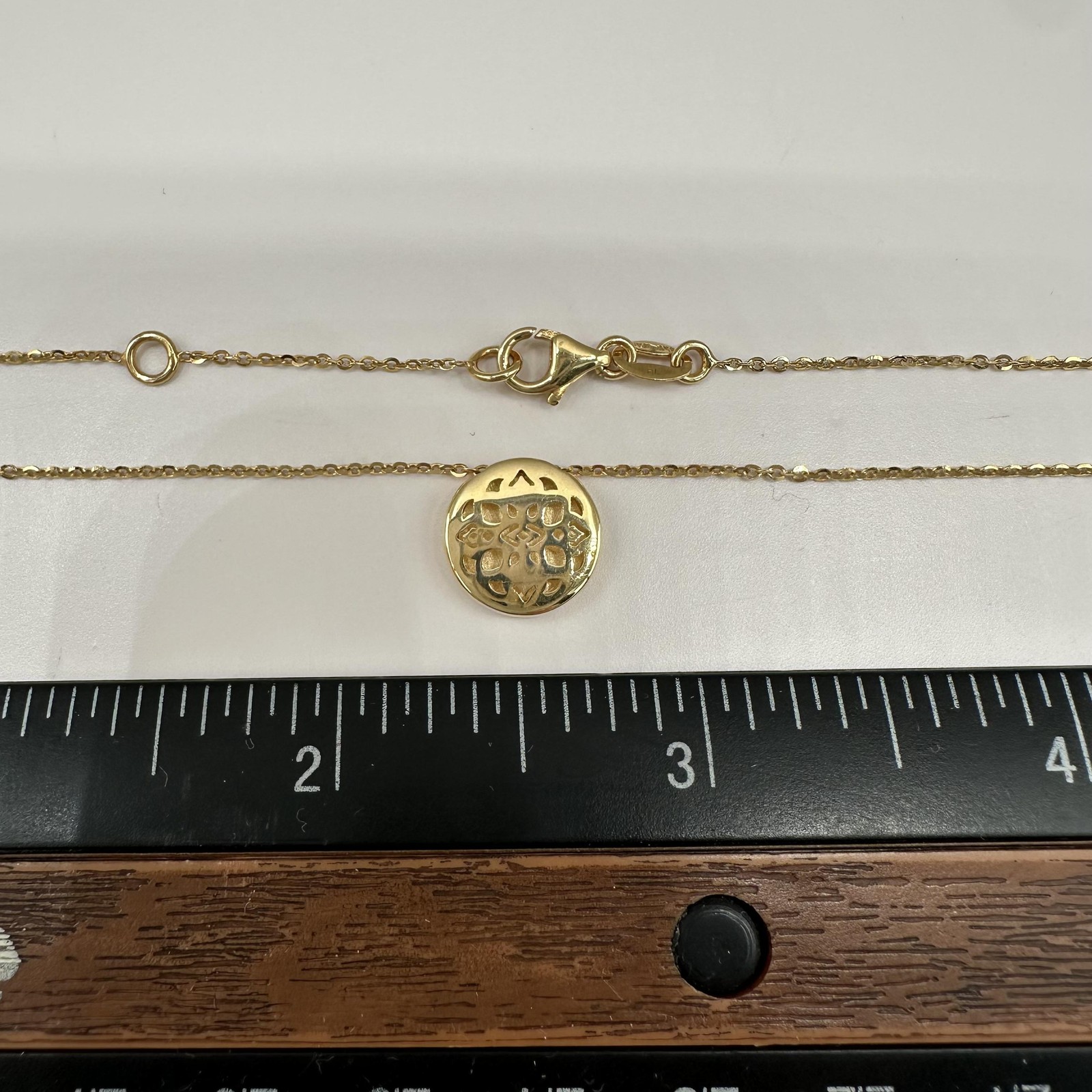 Heart Disc Necklace 14kt Yellow Gold Adjustable 17 18in New