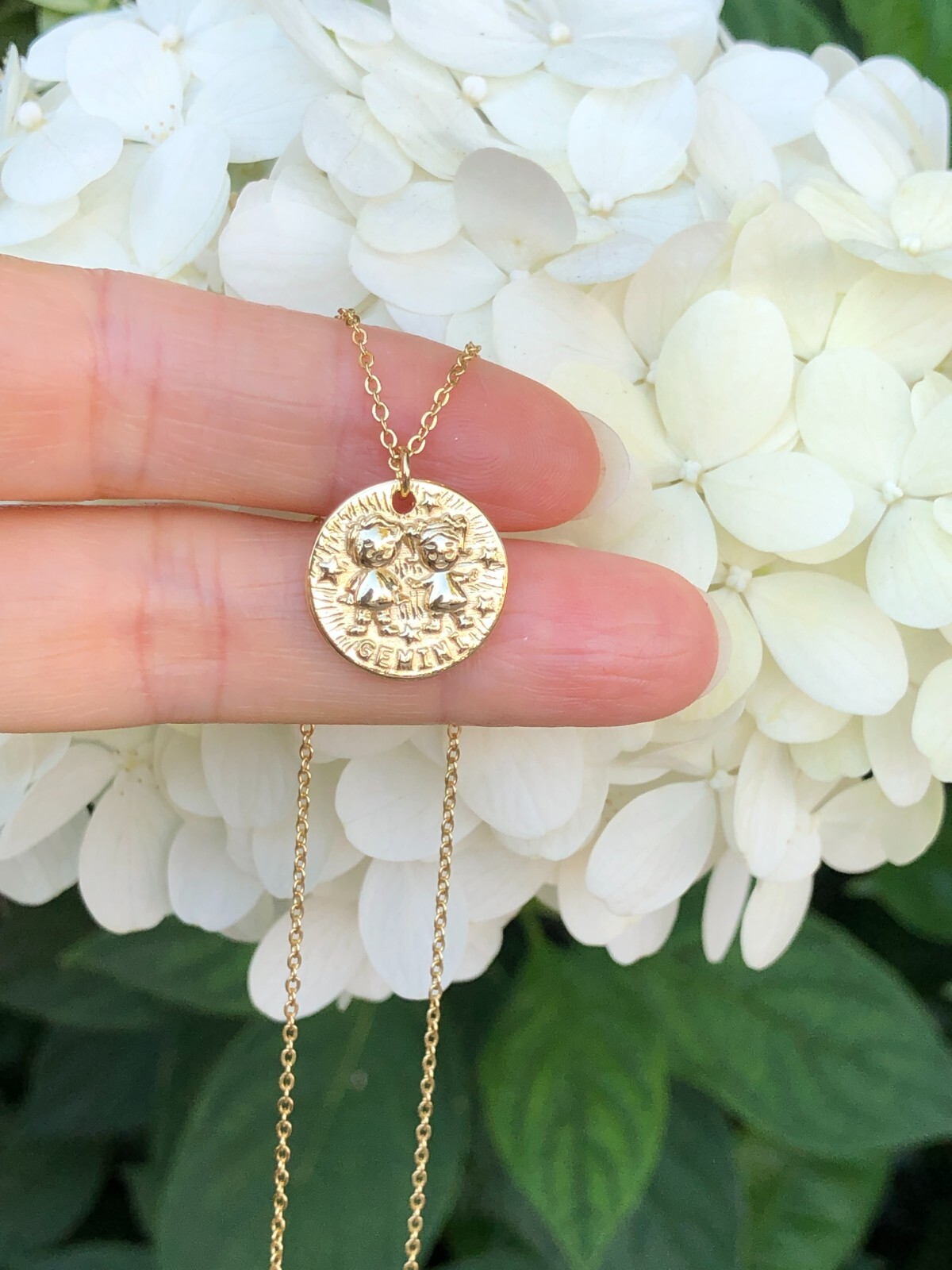 925 Sterling Silver Round Gold Zodiac Gemini Pendant Necklace Women 15mm 18″