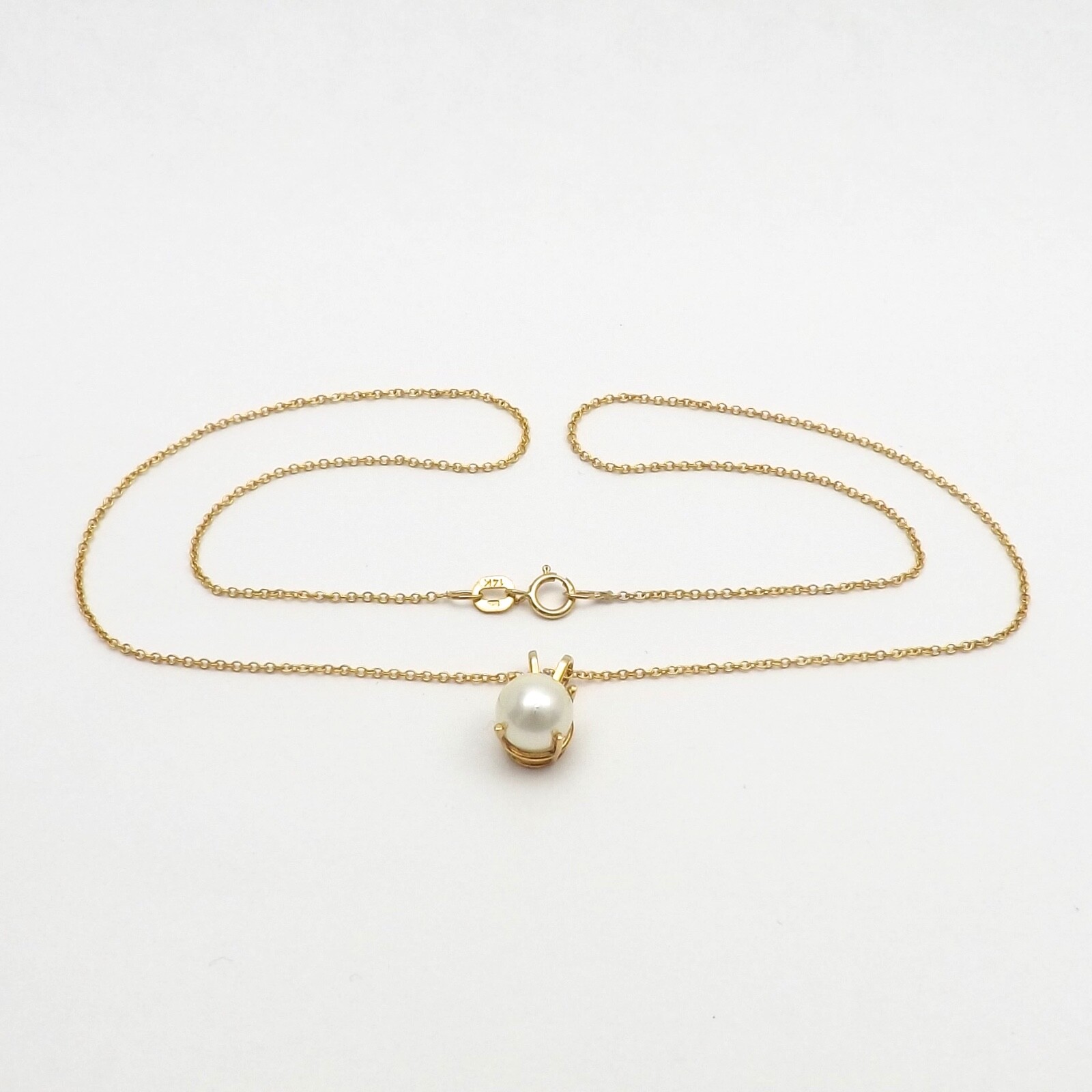 14k Gold Akoya Pearl Diamond Pendant Necklace June Birthstone 16in New