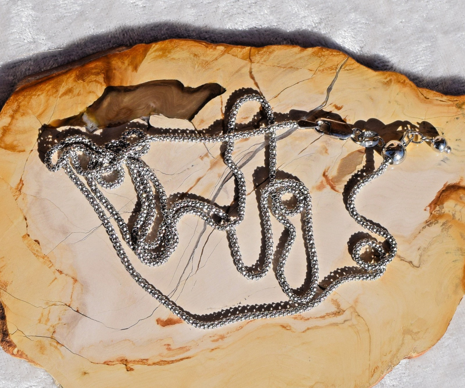 Adjustable Popcorn Plated Platuna Over 925 Sterling Silver 1.7mm Chain Lobster