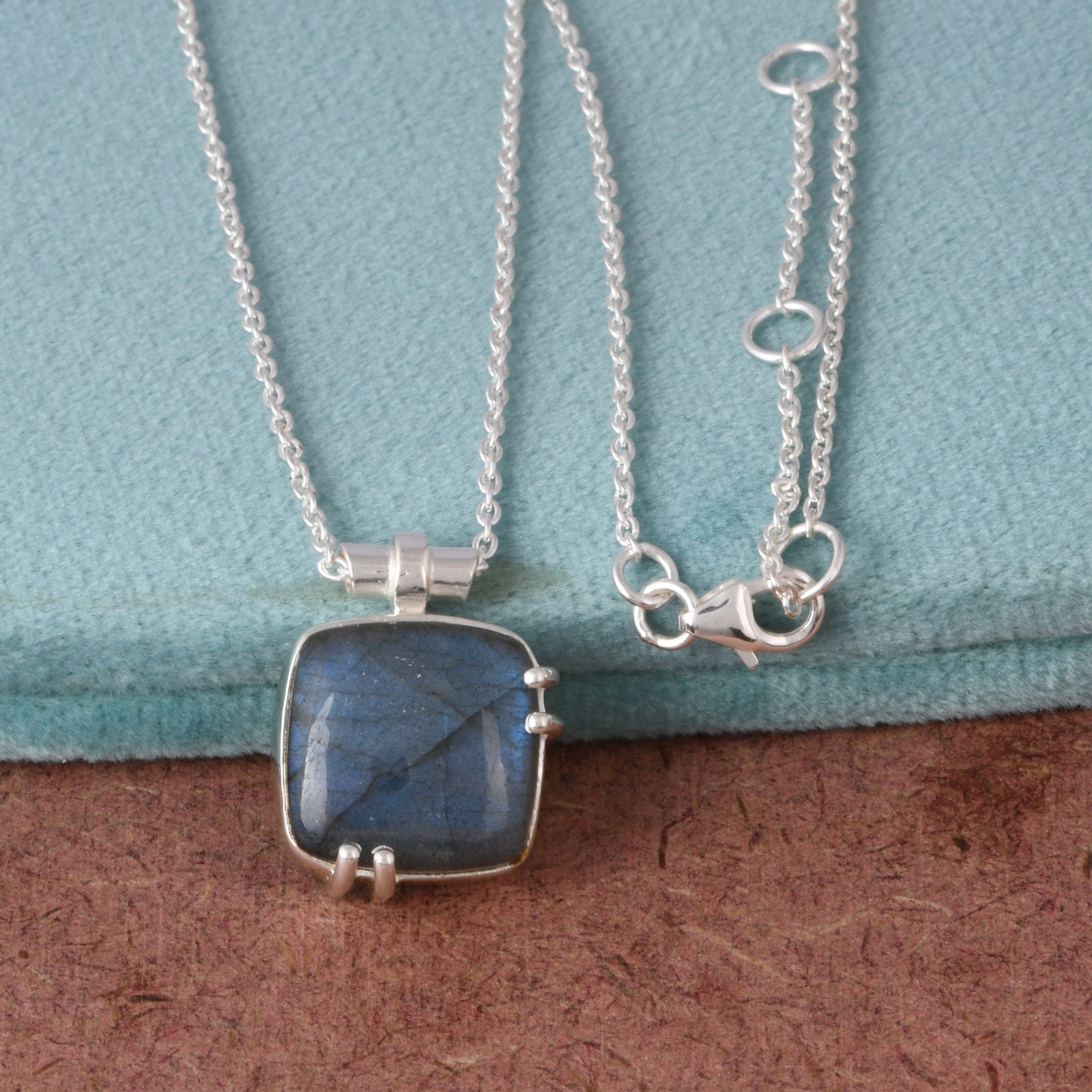 Sterling Silver Square Labradorite Necklace Birthday Gift For Her Boho Jewelry