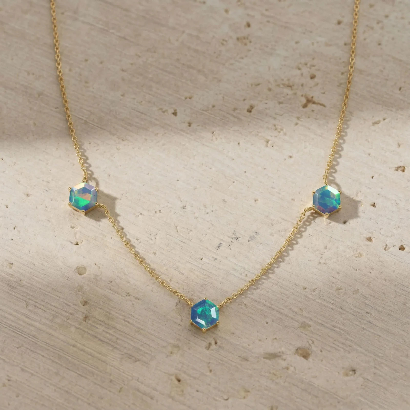 Black Opal Station Necklace, Dainty Wedding Jewelry, Dark Opal Necklace