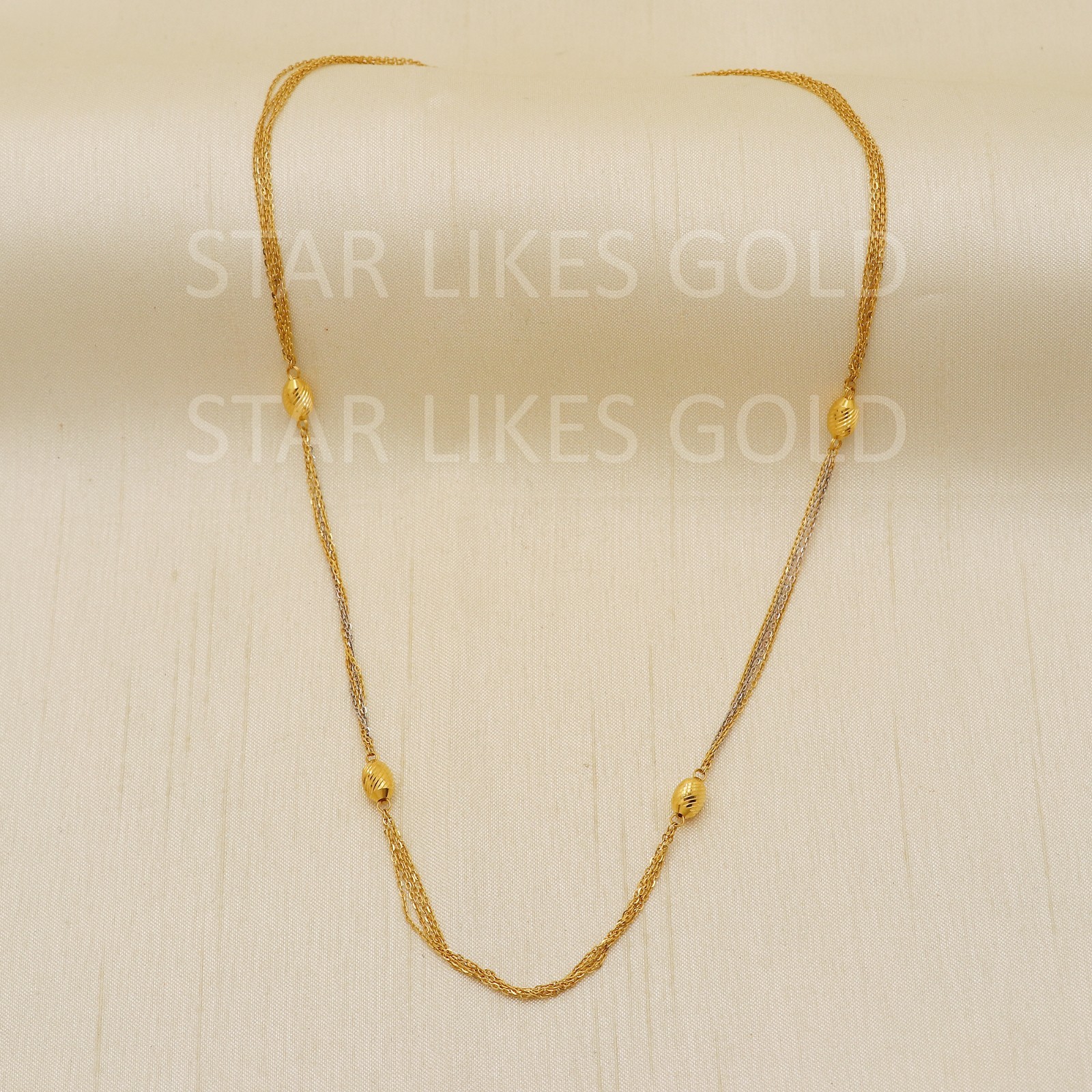 22K Yellow Gold Two Tone Station Chain 17.5″ 6.32g 4.5mm Multi Strand Necklace