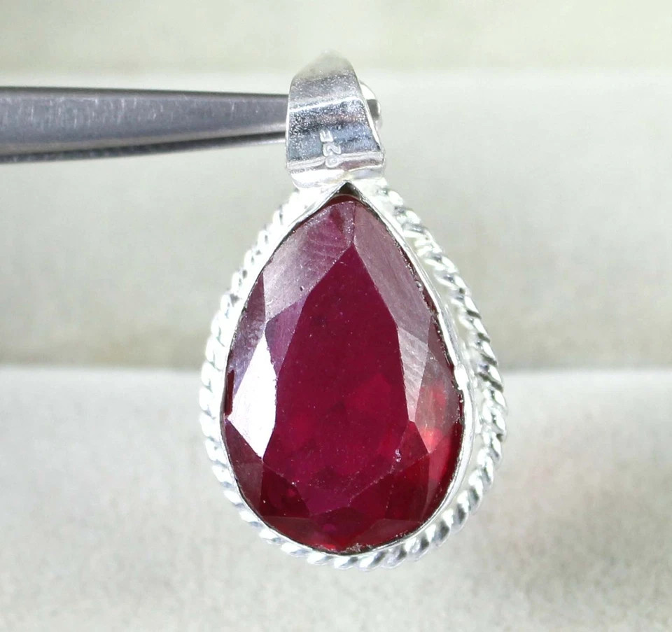 Natural Red Ruby 16.20 Ct Pear Cut Loose Gemstone 925 Silver Certified Pendant