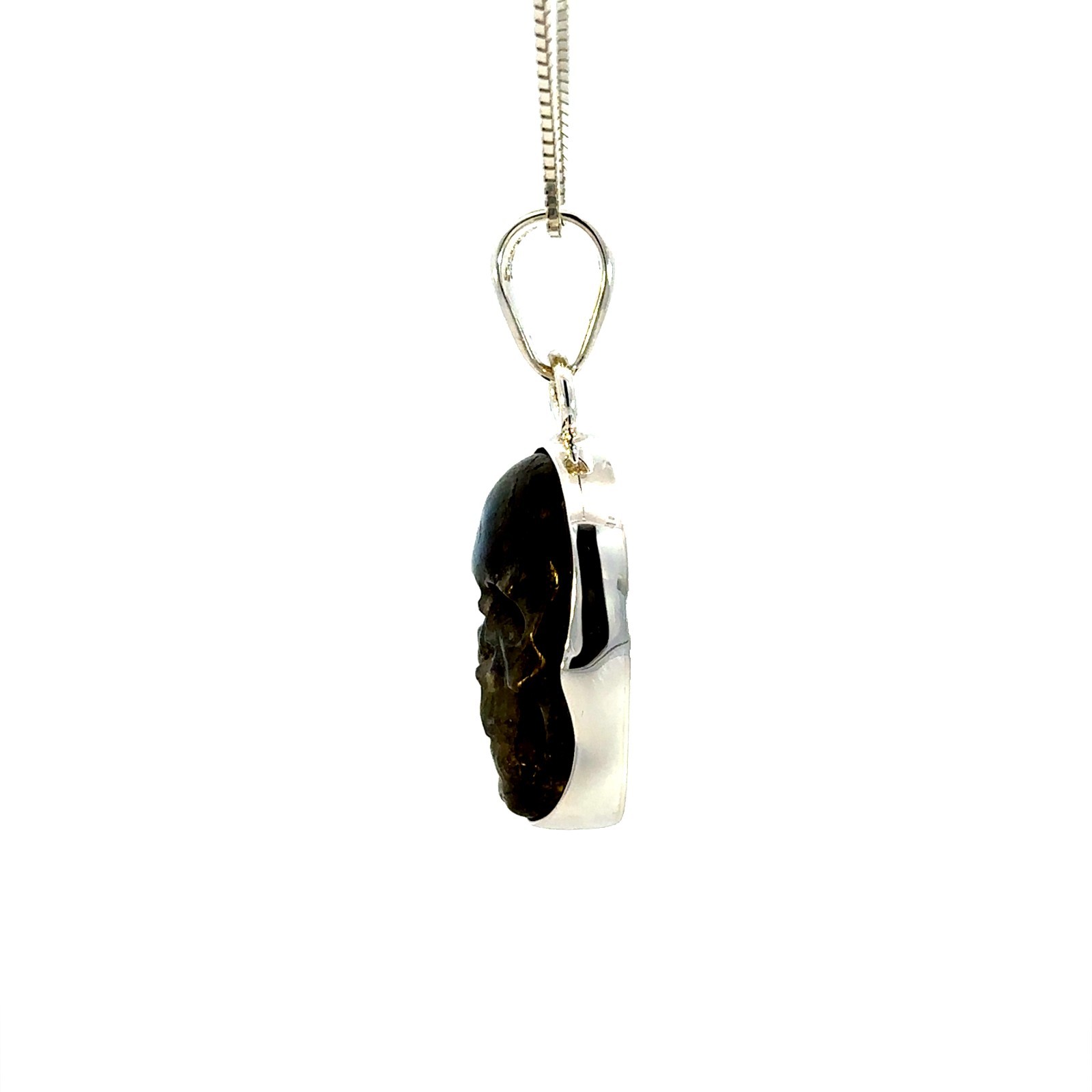 Sterling Silver Labradorite Skull Pendant (Charles Albert) 5/8 x 1 1/2 Inch