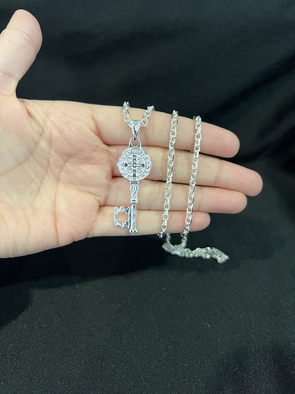 925 Sterling Silver Mens St Benedict Key San Benito Llave & Forz Chain 20 24 30