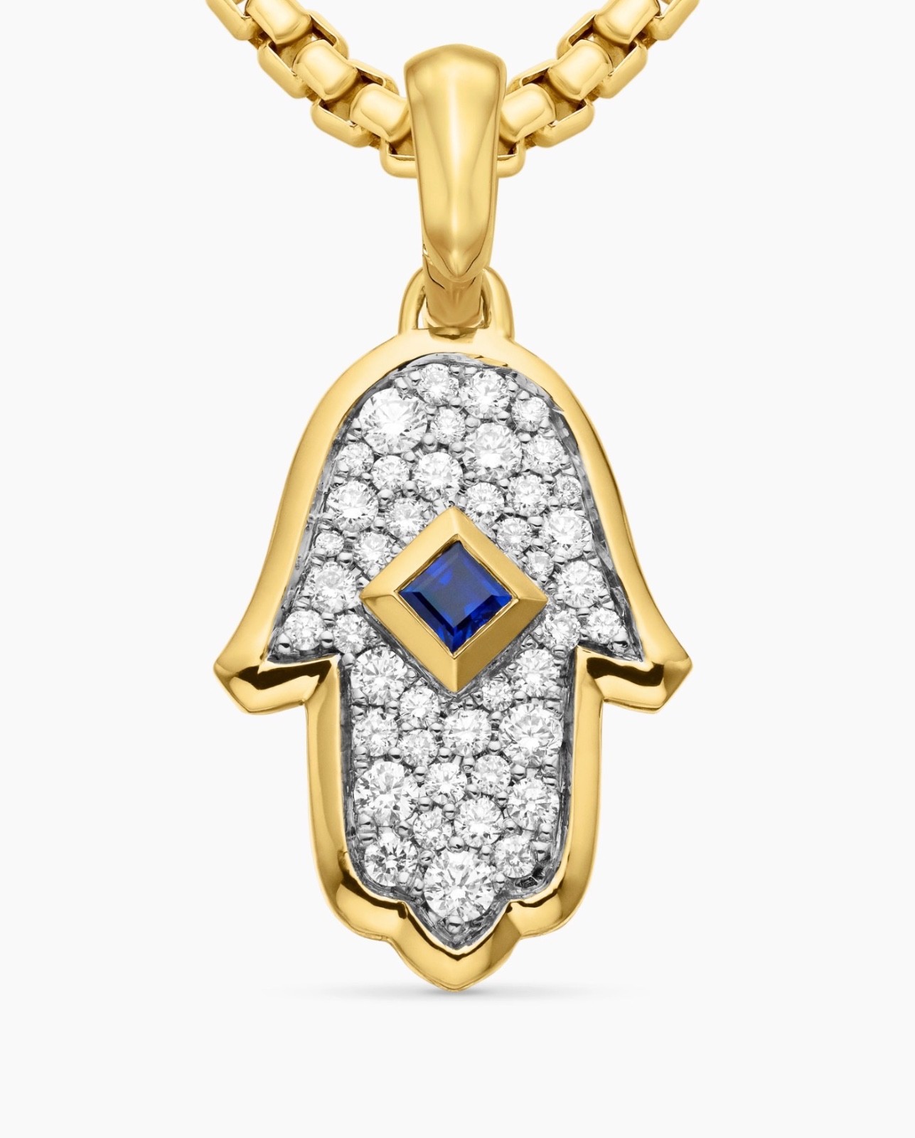 $2600 DAVID YURMAN HAMSA AMULET PENDANT 18K GOLD PAVE DIAMONDS & SAPPHIRE