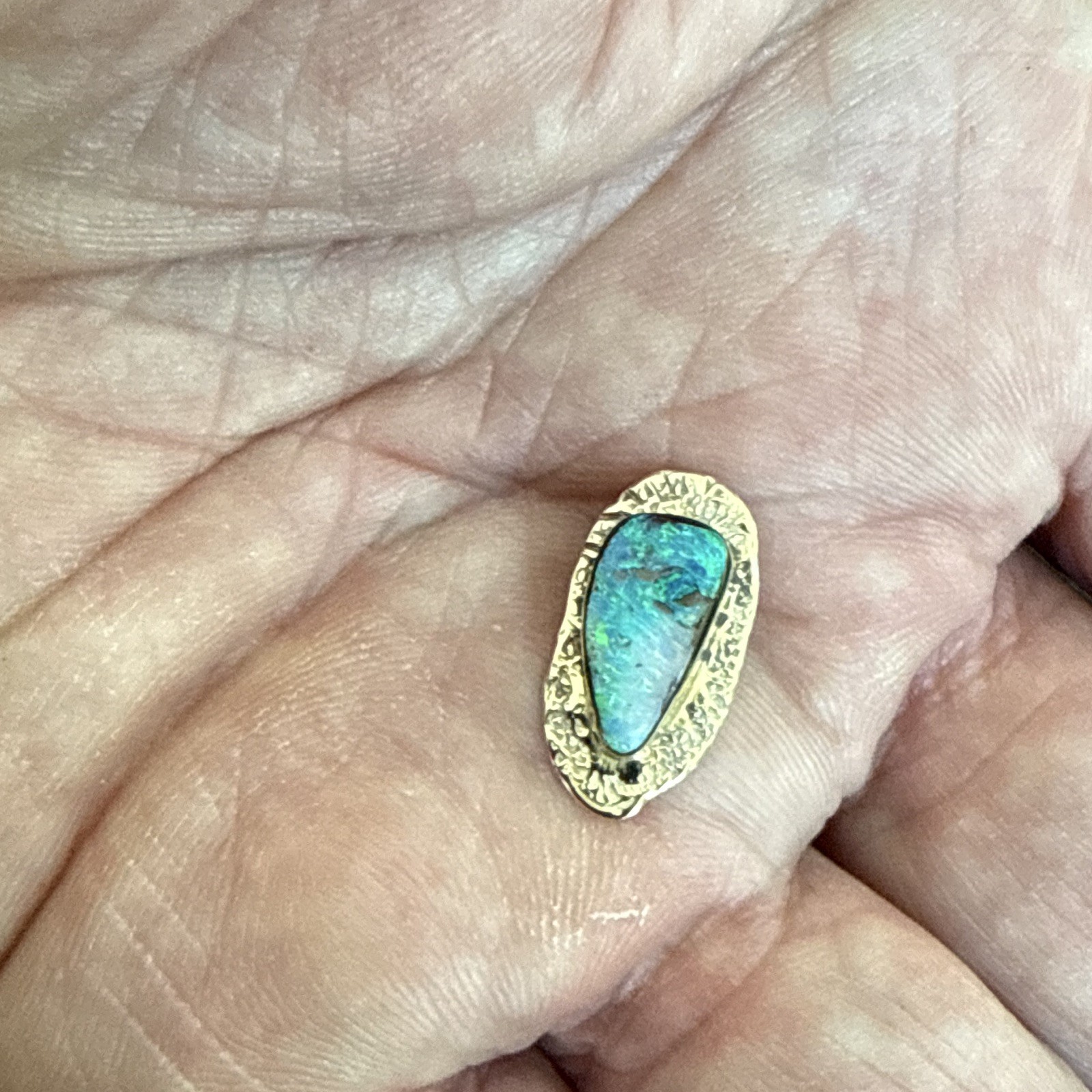 14K Yellow Gold Freeform Boulder Opal Pendant Bezel Set Signed