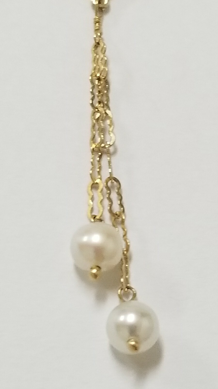 Heart Lariat Necklace With Pearls, 14k Yellow Gold Red Enamel, CZ’S, 16″ Long